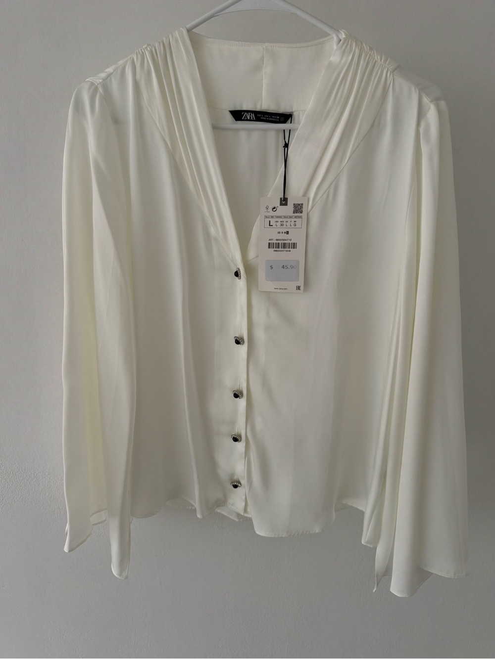 Zara Cream V-Neck Button-Front Blouse